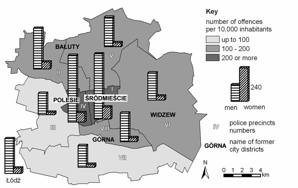 Stanisław Mordwa 81 criminal activity is higher in areas which suffer from increased intensity of the phenomenon (Śródmieście, western Bałuty, eastern Polesie) as if criminal areas would spur women