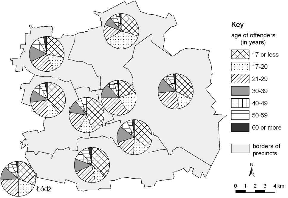 Stanisław Mordwa 85 within the city, the value of the intensity index of the number of suspects varies: the highest values are specific for precinct in Śródmieście (19 people per 10,000 inhabitants)