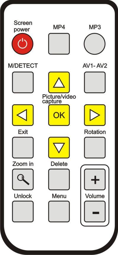 Pilot Dołączony do zestawu pilot umożliwia sterowanie dodatkowymi funkcjami video domofonu takimi jak moduł pamięci, przeglądanie zdjęć, odtwarzanie filmów, muzyki, ustawianie parametrów monitora,