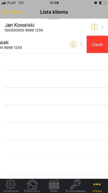 10. Lista klientów na urządzeniach iphone Lista klientów umożliwia wprowadzenie numeru telefonu karty SIM,