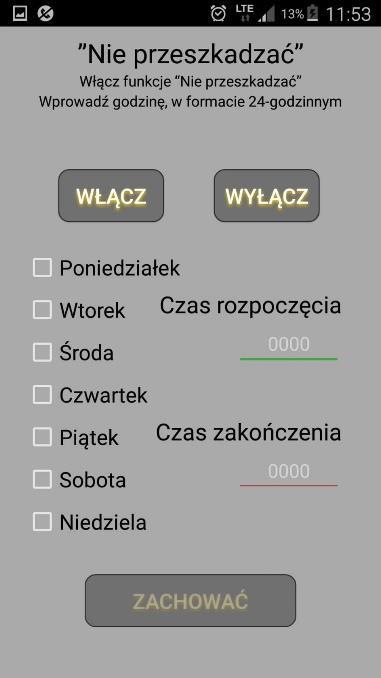 12. Funkcja Nie przeszkadzać Funkcja umożliwia włączenie przycisków domofonu w określonych godzinach oraz ignorowanie naciśnięcia przycisków poza ustalonymi godzinami.