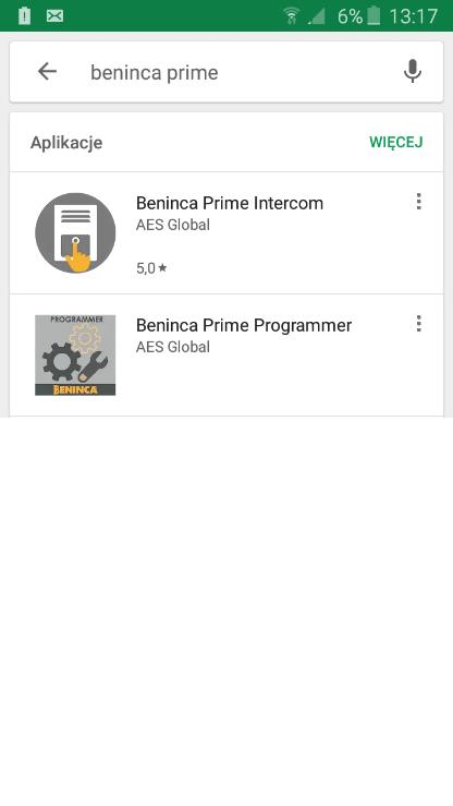 Pierwsza instalacja aplikacji PROGRAMISTA BENINCA PRIME 1.