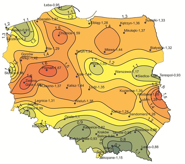 Stacja Station Współczynnik przeliczeniowy Coefficient of standardization Wyniki bez korekty Results without correction z 50 [m] MNK z 50 [m] MNW Wyniki skorygowane Standardized results z 50, kor MNK