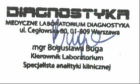 Strona 3 z 3 P/LAB/70 -F2 Lista badań prowadzonych w ramach zakresu elastycznego Wersja: I Data wydania: 2018-03-23 Nazwa i adres Medyczne Laboratorium DIAGNOSTYKA, ul. Cegłowska 80, Warszawa Lp.