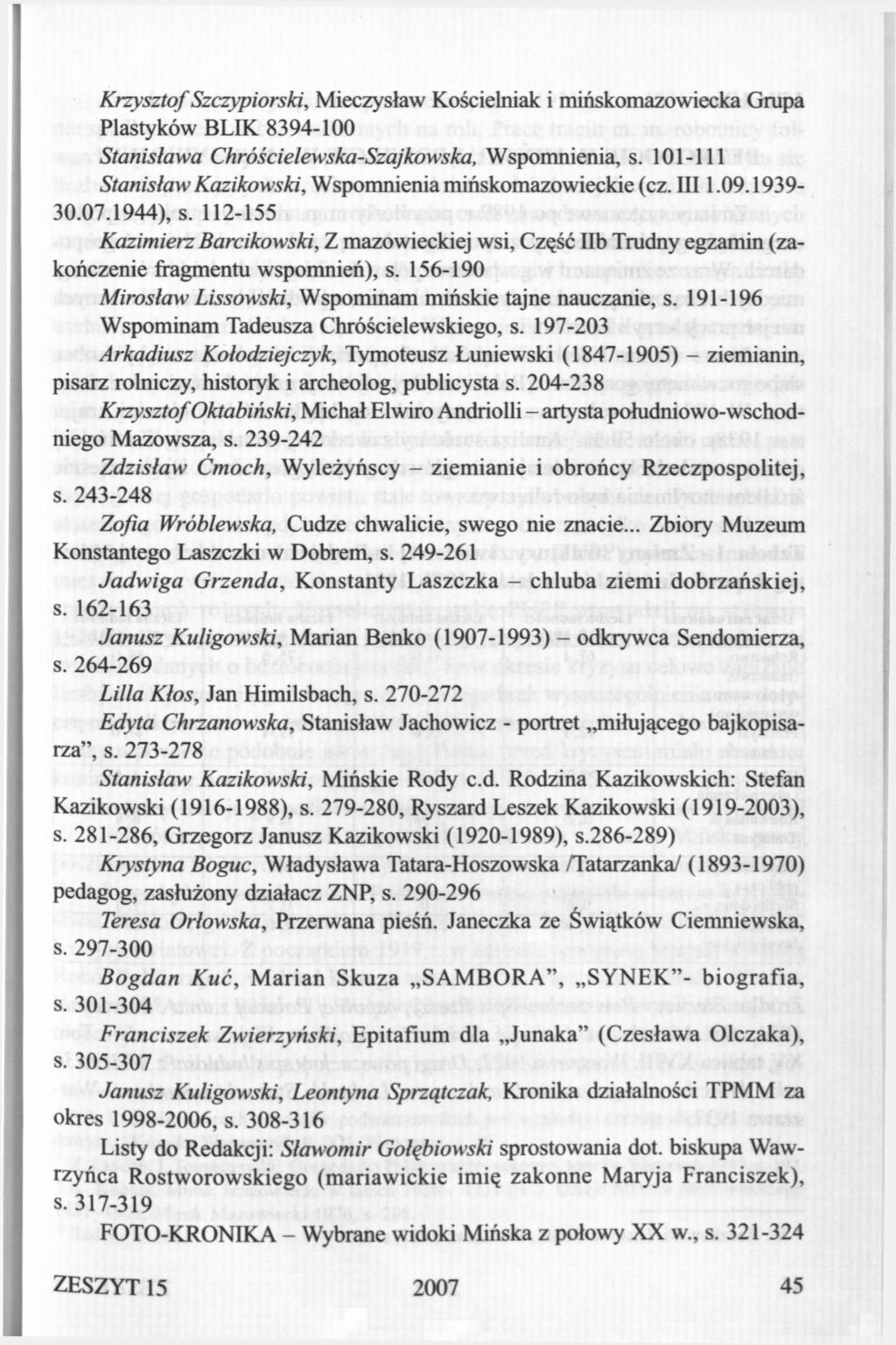 Krzysztof Szczypiorski, Mieczysław Kościelniak i mińskomazowiecka Grupa Plastyków BUK 8394-100 Stanisława Chróścielewska-Szajkowska, Wspomnienia, s.