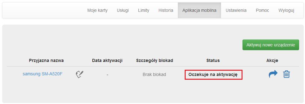 Ostatnim krokiem powiązania urządzenia z portalem kartowym jest aktywacja w Kartosferze.