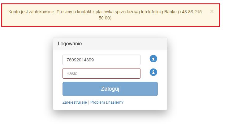 W przypadku wielokrotnego wprowadzenia błędnego hasła w procesie logowania, dostęp do portalu zostanie zablokowany, a Ty zostaniesz o tym poinformowany stosownym komunikatem wyświetlonym na ekranie