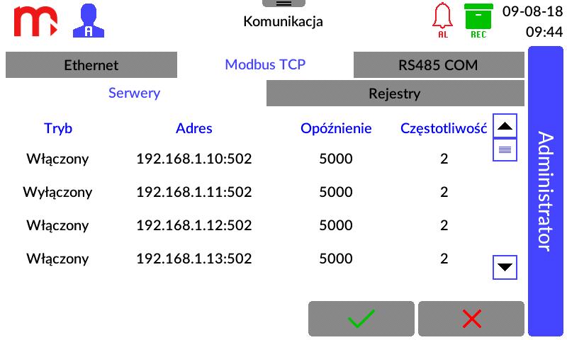 OUT3 Tryb pracy: 0-20mA (Wyłączony, 0-20mA, 4-20mA, 0-24mA, 0-5V, 0-10V) [1] Źródło: Kanał 1 (Kanał 1,.