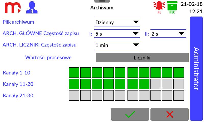 12.6 Ustawienia Archiwum Okno podzielone jest na dwie części. Górna część okna umożliwia zmianę ustawień pracy archiwum za pomocą rozwijalnych list. Rys. 12.