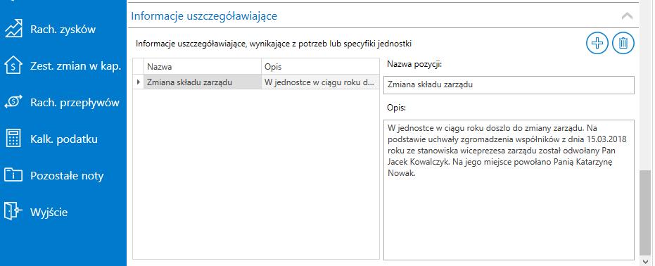 Rys 16. Informacje uszczegóławiające Aby dodać nową informację należy użyć przycisku Dodaj. Zestawienia liczbowe 5.4.