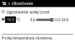 ustawiono na Dowolne ustawienie temperatury, nacisnąć pokrętło nastawcze, aby otworzyć menu Próg obniżenia.