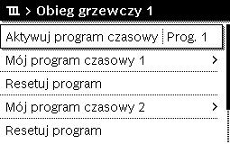 Jeżeli zainstalowane są dwa lub kilka obiegów grzewczych, obracać pokrętło nastawcze, aby zaznaczyć Obieg grzewczy 1, 2,..., 4 inacisnąć je. Nacisnąć pokrętło nastawcze.