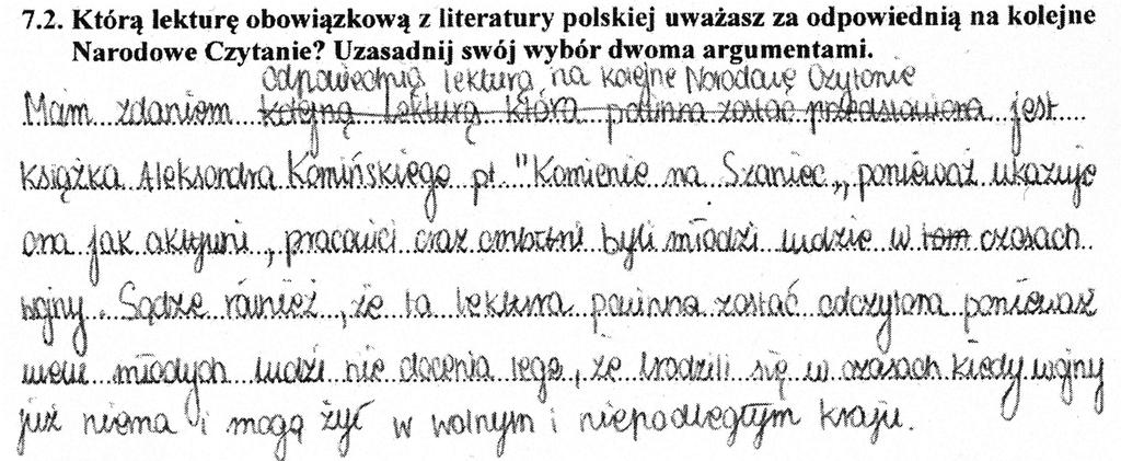 Diagnoza kompetencji polonistycznych Przykłady rozwiązań zostały zaczerpnięte z prac uczniów, którzy za rozwiązanie wszystkich zadań w arkuszu egzaminacyjnym uzyskali pomiędzy 40% a 70%