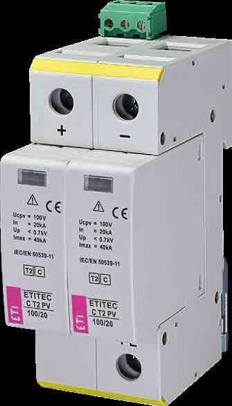 Warystor o wysokiej energii właściwej ETITEC C T2 PV Wysokie parametry znamionowe: I in = 20kA/1-bieg., I max = 40kA/1-bieg.