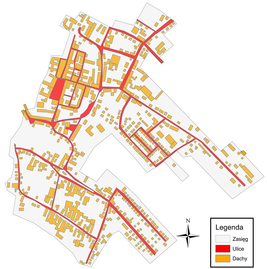 Rys. 1. Granice zasięgu kanalizacji ogólnospławnej wraz z charakterystyką powierzchni Fig. 1. Area of combined sewerage system with land cover characteristic Tabela 2.