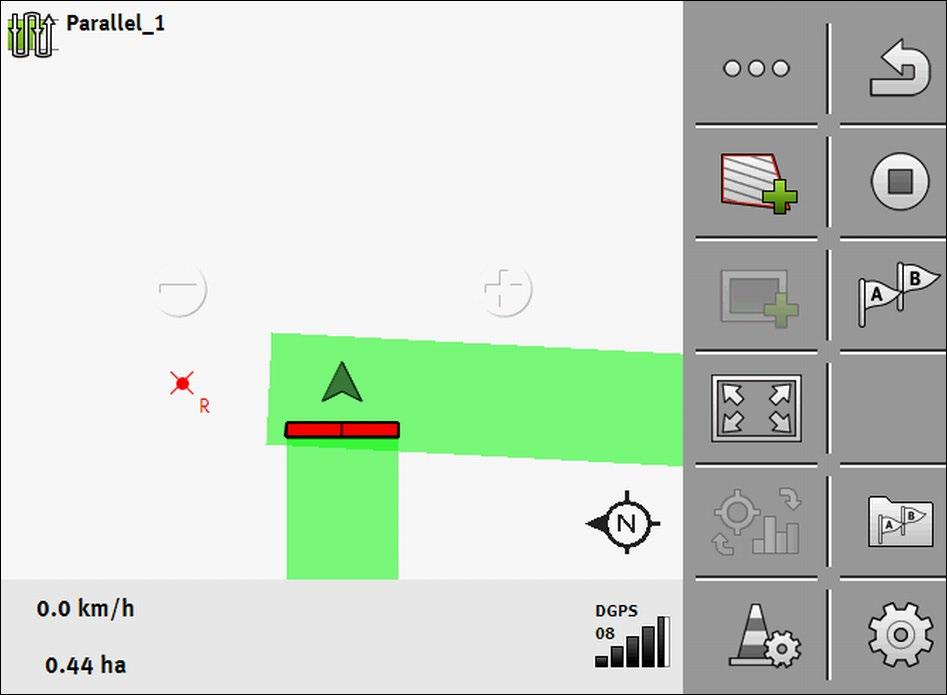 Podstawy obsługi Granica pola 5 Pole musi być objechane całkowicie: 8. - Naciśnij ten symbol funkcji w celu zaznaczenia granicy pola wokół zaznaczonej na zielono powierzchni.