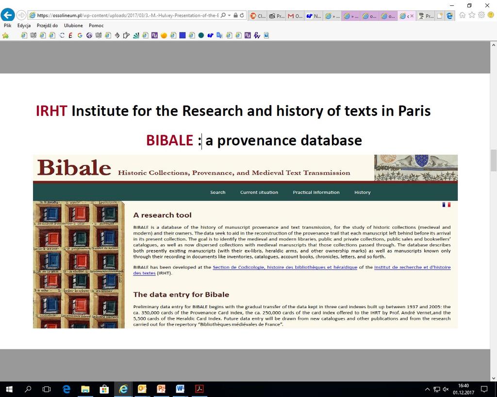 France integration of Provenance data: the Bibale