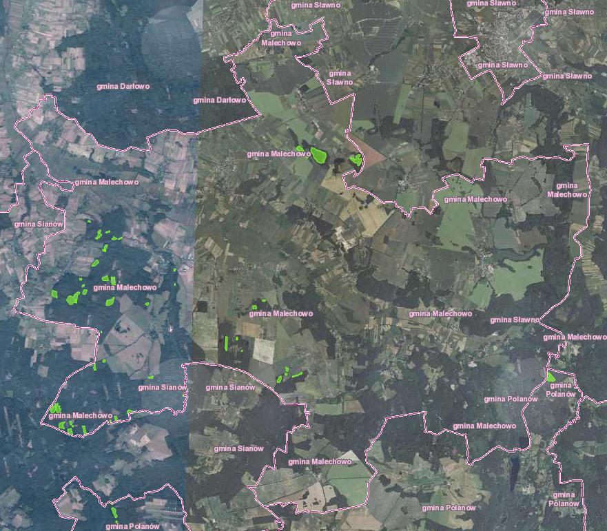 Rysunek 3. Mapa użytków ekologicznych w gminie Malechowo Źródło: geoserwis GDOŚ W południowej części gminy na granicy z gminą Sianów położona jest otulina Sieciemieńskie Rosiczki.