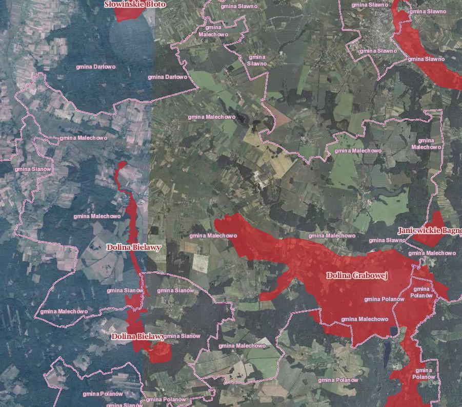 Rysunek 5. Położenie obszarów siedliskowych na terenie gminy Malechowo Źródło: geoserwis GDOŚ 5.1.2.