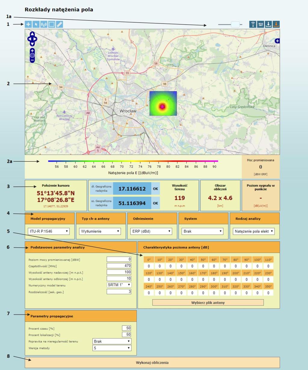 6 / 14 Rysunek 1 Aplikacja internetowa "rozkłady natężenia pola".