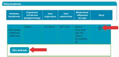 Brak wypełnienia pola będzie sygnalizowany błędem widocznym w górnej części formularza PO nieudanej próbie zapisania wniosku, np: Po wyborze województwa zostanie wyświetlona lista placówek