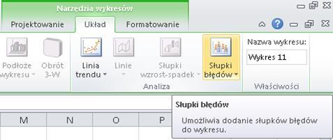 Rysunek 9 Zrzut ekranu z programu Excel do uzyskania słupków błędu.