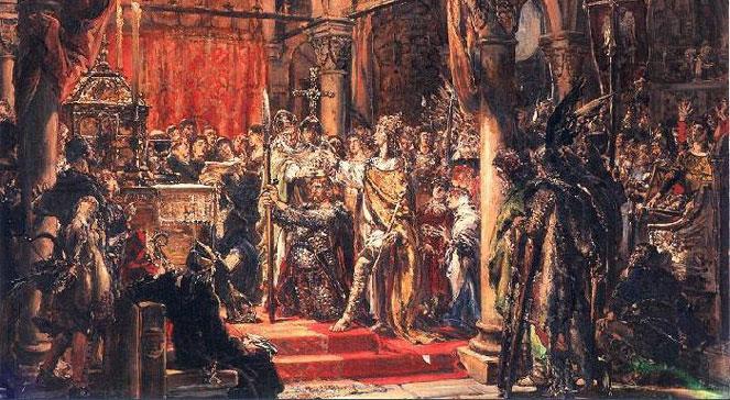 Koronacja pierwszego króla W Wielkanoc 1025 roku Bolesław Chrobry, jako pierwszy z polskich władców, przyjął królewską koronę.