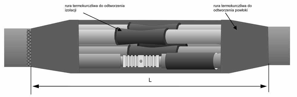 SICAME GROUP Osprzęt kablowy do linii energetycznych / Niskie napięcie Termokurczliwa 5-żyłowa mufa przelotowa typu J5TH Mufa przeznaczona do łączenia pięciożyłowych kabli w izolacji i powłoce PCV,