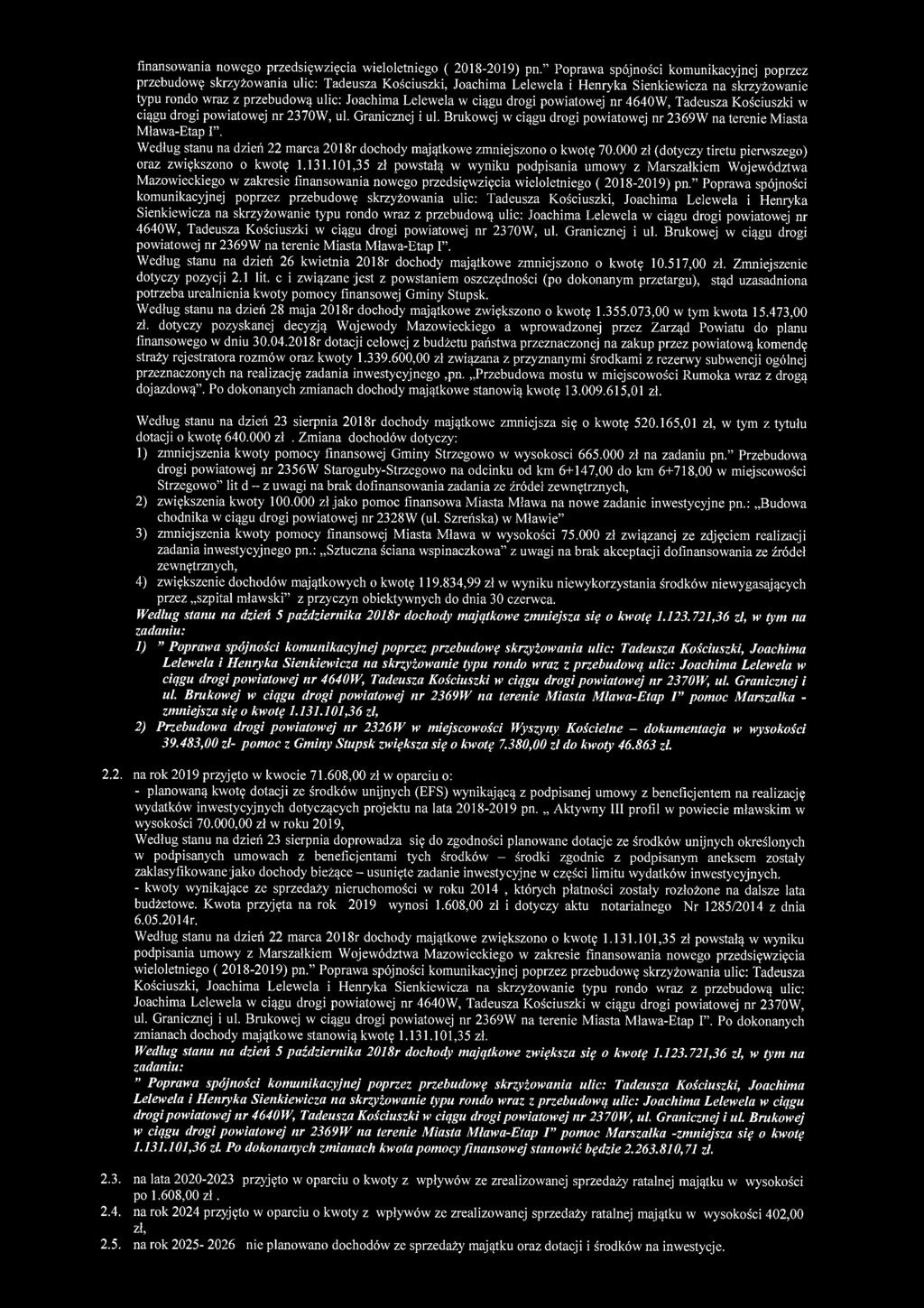 finansowania nowego przedsięwzięcia wieloletniego ( 2018-2019) pn.