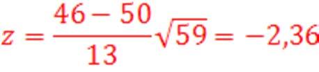 n=60, Statystyka testowa: α=0,01 stąd α/2=0,005, z ROZKŁAD.NORMALNY.S.ODW mamy z α =-2,57583. Wartość -2,36 leży poza obrębem obszaru krytycznego, więc nie ma podstaw do odrzucenia H o.