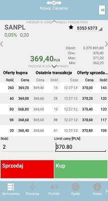 Portfel Wybranie z głównego menu opcji Portfel powoduje przejście do prezentacji stanu rachunku lub rachunków środków pieniężnych.