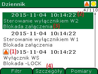 Stan aktywny sygnału spowoduje zapalenie diody. Opis przeznaczenia diod sygnalizacyjnych definiowany jest poprzez edycję tekstu przypisanego diodzie i widoczny jest na wyświetlaczu.