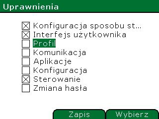 Urządzenie posiada pięć poziomów dostępu o różnym stopniu uprawnień.