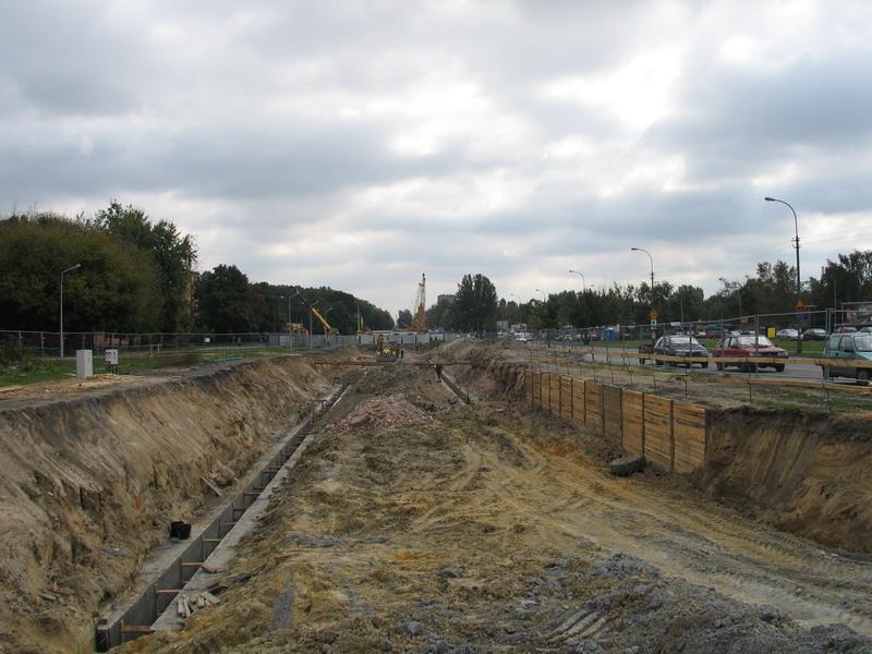 Budowa stacji Młociny, I linia metra w Warszawie, wykop otwarty, wykonawca PeBeKa S.A. Lubiń, (zakończenia prac w 2008 r.