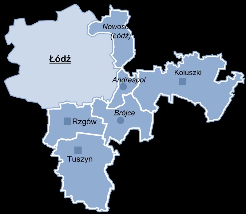 2. Powiat Łódzki Wschodni podstawowe informacje Obszar dzisiejszego Powiatu Łódzkiego Wschodniego do czasu reformy samorządowej w 1999 r.