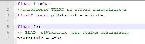 Typ wskaźnikowy Nazwa 1 typ* zwykły wskaźnik 2 const typ* wskaźnik na stałą Dostęp do pamięci odczyt i zapis tylko odczyt