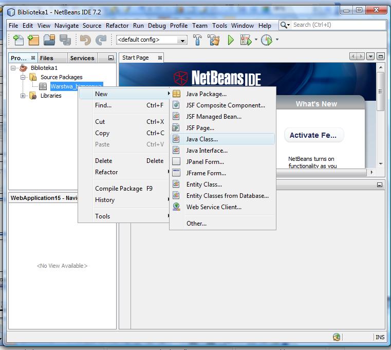 11.6. Wstawienie do pakietu Warstwa_biznesowa nowej klasy należy kliknąć prawym klawiszem myszy na