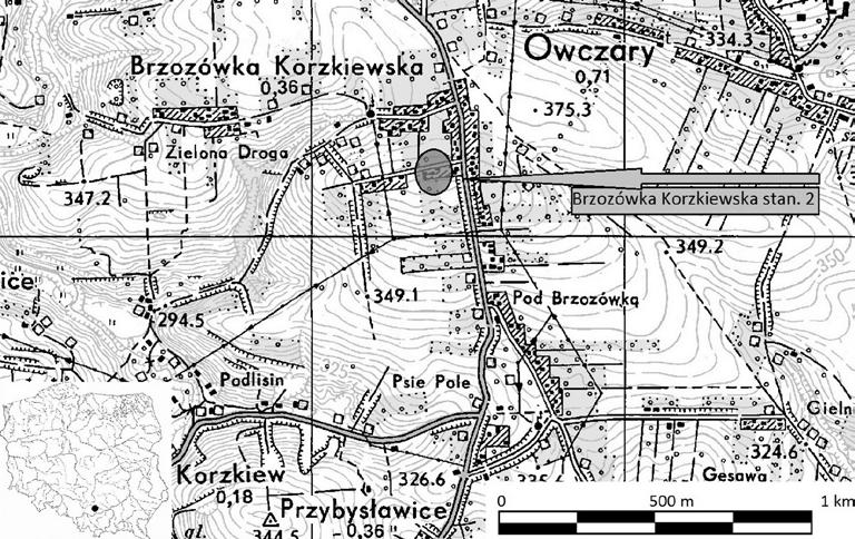 182 M. Nowak Ryc. 1. Brzozówka Korzkiewska stan. 2, gm. Zielonki. Położenie stanowiska Fig. 1. Brzozówka Korzkiewska, site 2, Zielonki district.