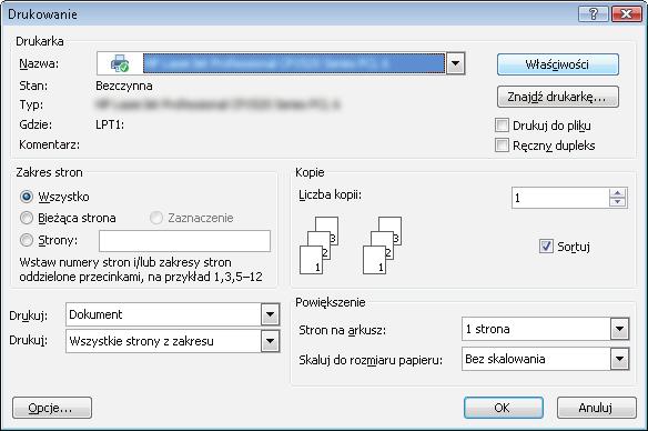 Zadania drukowania w systemie Windows Sposób skanowania (Windows) Poniższa procedura opisuje podstawowy proces drukowania dla systemu Windows. 1. W programie wybierz opcję Drukuj. 2.