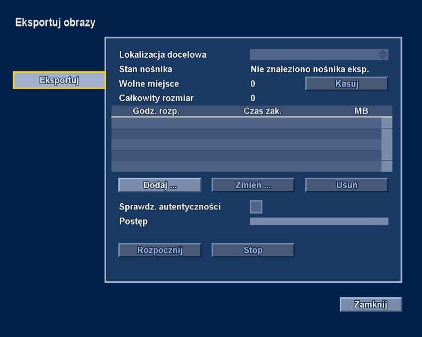 Divar XF Instrukcja obsługi pl 51 Illustracja 5.10 Menu Eksportuj sekwencję wizyjną Wybierz dowolne urządzenie pamięci z pola wyboru Lokalizacja docelowa.