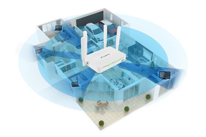 źródłowy (Internet) drogą radiową, zamiast klasycznie przez złącze Ethernet. DWUPASMOWA TRANSMISJA Router uzyskuje łączną prędkość nawet do 1750 Mbps dzięki zastosowaniu dwóch pasm.