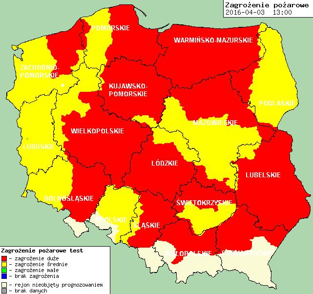 Zagrożenie pożarowe w lasach Ostrzeżenia hydro/meteo B R A K