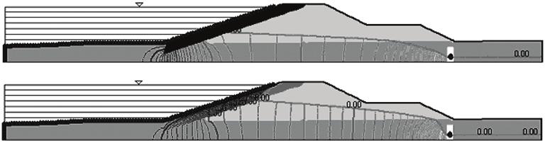 przekroje przez projektowany wał przeciwpowodziowy dla osiedla Kozanów [7, 9], oznaczone jako P10, P11 i P17.