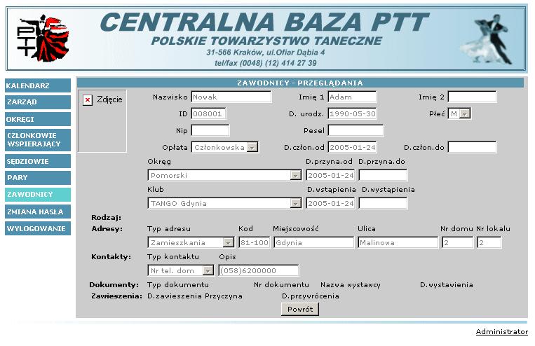 listopada na rok następny (jest to tylko sprawa informacyjna) - intensywny czerwony pojawia się wówczas 1 stycznia gdy ktoś nadal nie wniesie opłaty startowej na dany rok powoduje to automatyczne