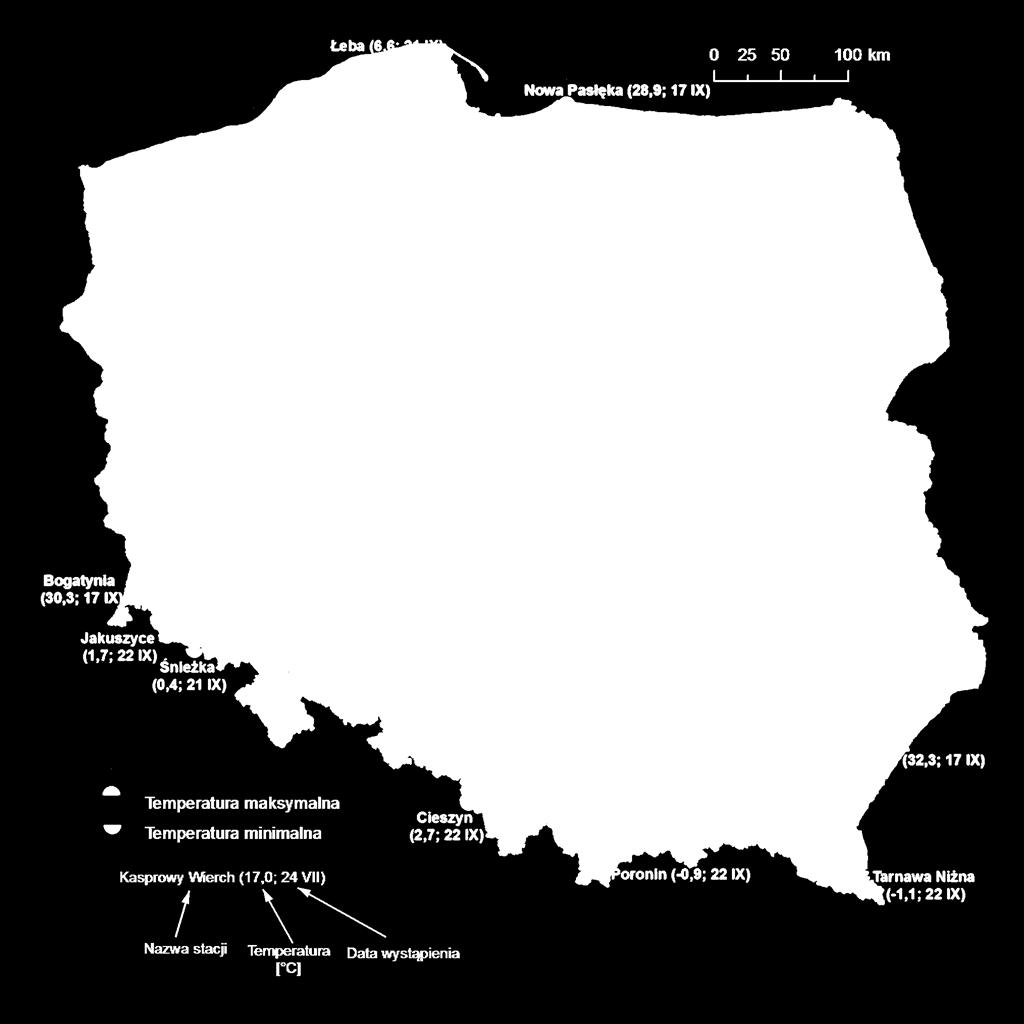 2. Temperatury ekstremalne w regionach Polski