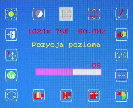 Menu OSD Wejście VGA Regulacja jasności