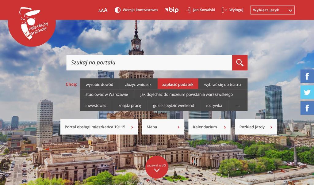 ELEMENTY STRONY - Nagłówek strony głównej Miasta Stołeczne Warszawa - Księga Identyfikacji Wizualnej Portalu Miejskiego Strona 2 Nagłówek pełni kluczową rolę na stronie głównej oraz głównych