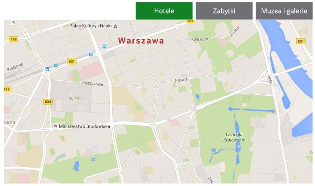 ELEMENTY STRONY - Boks z zakładkami Miasta Stołeczne Warszawa - Księga Identyfikacji Wizualnej Portalu Miejskiego Strona 6 Zakładki są elementami umożliwiającymi przełączanie treści bez przeładowania