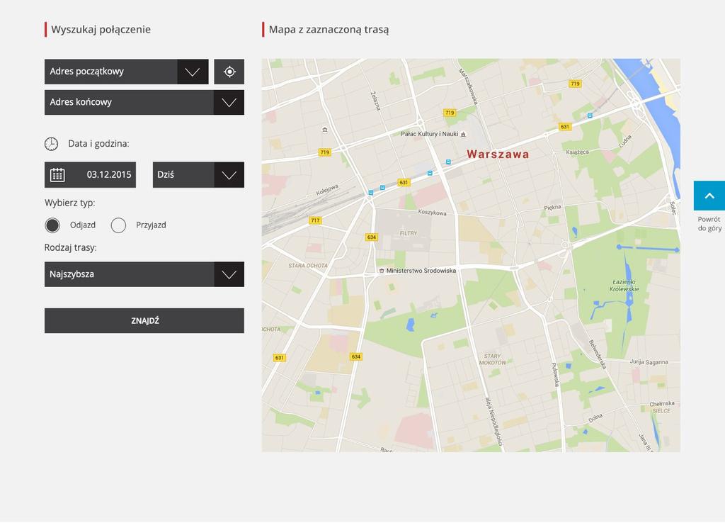 ELEMENTY STRONY - Wyszukiwanie połączeń Miasta Stołeczne Warszawa - Księga Identyfikacji Wizualnej Portalu Miejskiego Strona 32.