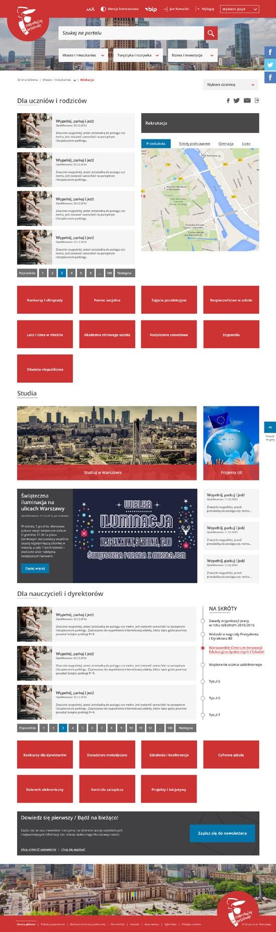 Strona 39 Miasta Stołeczne Warszawa - Księga Identyfikacji Wizualnej Portalu Miejskiego SEKCJA TEMATYCZNA - Wytyczne projekty graficznego Projekt sekcji tematycznej miasta Warszawy, w naszym wypadku